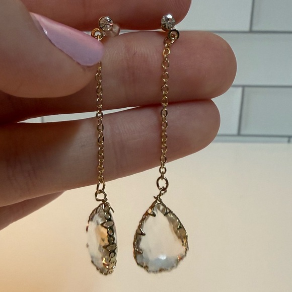 Elegant Gold and Crystal Drop Earrings - Picture 3 of 3